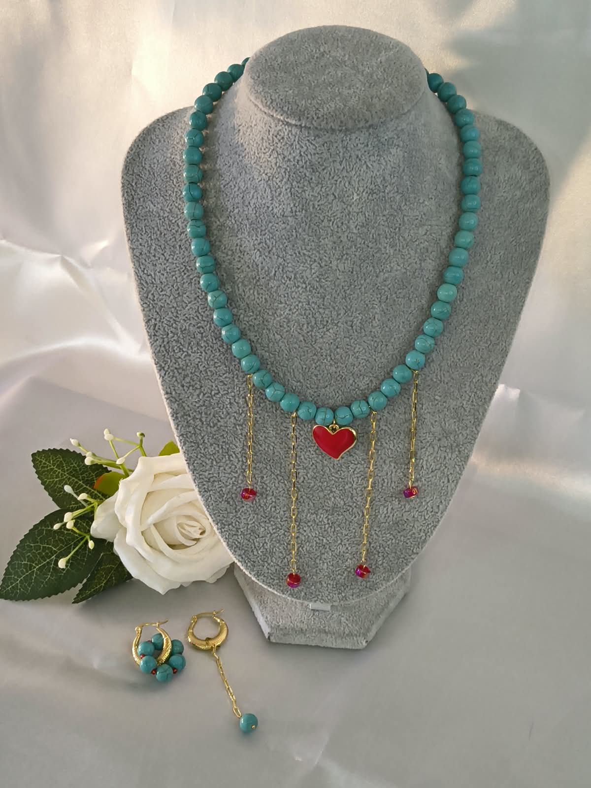 Set Collar Corazón Turquesa