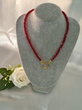 Collar Cristal Rojo & Mosquetón Dorado